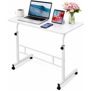 Mobile Standing Desk Adjustable Height for Laptop – Small Rolling Desk & Portable Table on Wheels – Small Standing Table with Wheels for Home Office (White), 17.71 inches x 25.59 inches x 2.36 inches