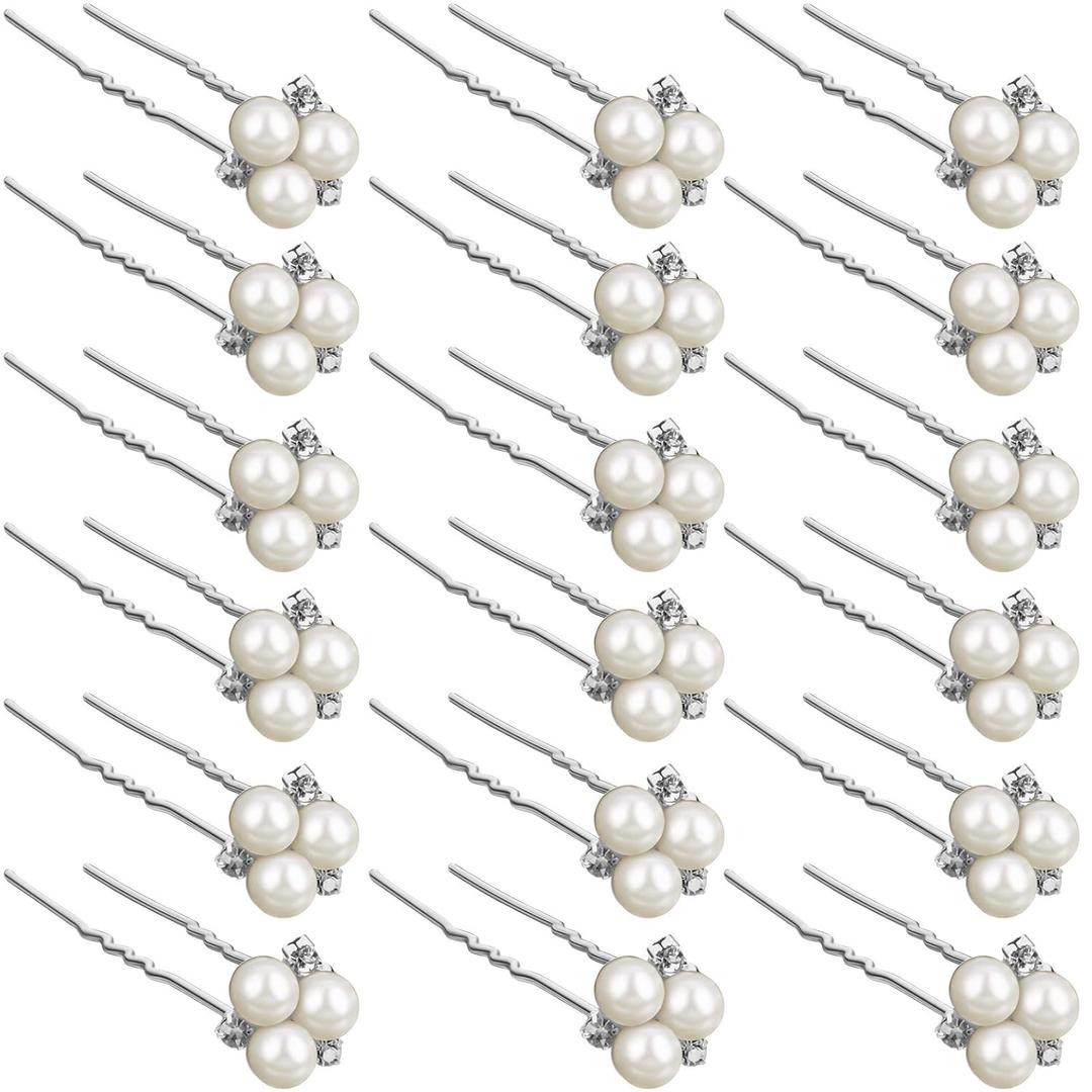 WILLBOND 18 Pcs Pearl Hair Pins Bridal Wedding Hair Accessories Crystal Bobby Pin for Brides Bridesmaids Flower Women Girls(Silver)