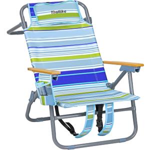 Backpack Beach Chair Wide Seat High Back Folding Camping Chair for Adults 5-Position Recline Supports 400 lbs Portable Chair with Cup Holder Cooler Bag Storage Pouch for Outdoor Lawn Picnic