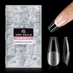UNA GELLA Medium Coffin Nails Tips 504pcs - Gel Nail Tips Coffin Acrylic Full Cover Pre-buff Soft Gel Nail Tips Half Matte For Nail Extension Home DIY Salon 12 Sizes