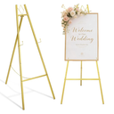 GRENTY 46.7" Gold Easel Stand for Wedding Signs – No Assembly Needed, Heavy Duty Metal Display Stand for Art, Welcome Signs, Posters, Pictures, Paintings, and Floor Décor