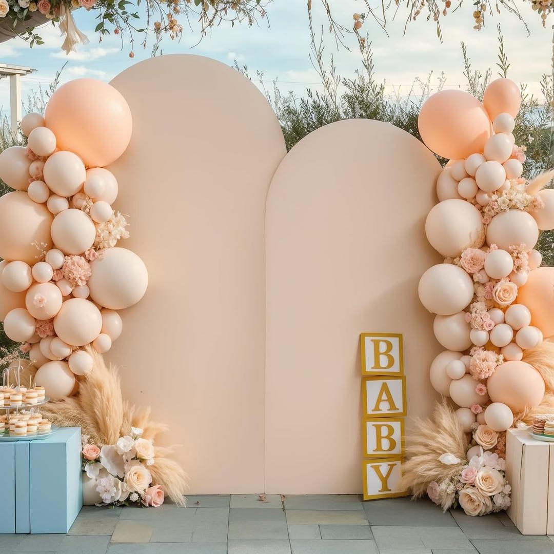 Nude Arch Covers Set of 2-7.2 and 6ft Nude Arch Backdrop Cover Spandex Wedding Balloon Arch Stand Covers for Baby Shower Birthday Party Bridal Shower Photo Arch Covers Stretchy Backdrop