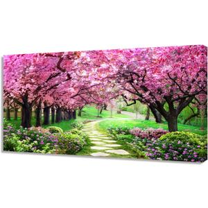 Aibonnly Canvas Wall Art Painting Pink Cherry Blossoms 1 Piece Park Tree Forest Wallpaper Spring landscape Picture Poster Print Framed and Stretched Ready to Hang for Living Room Bedroom Artwork (48"L x 24"W)