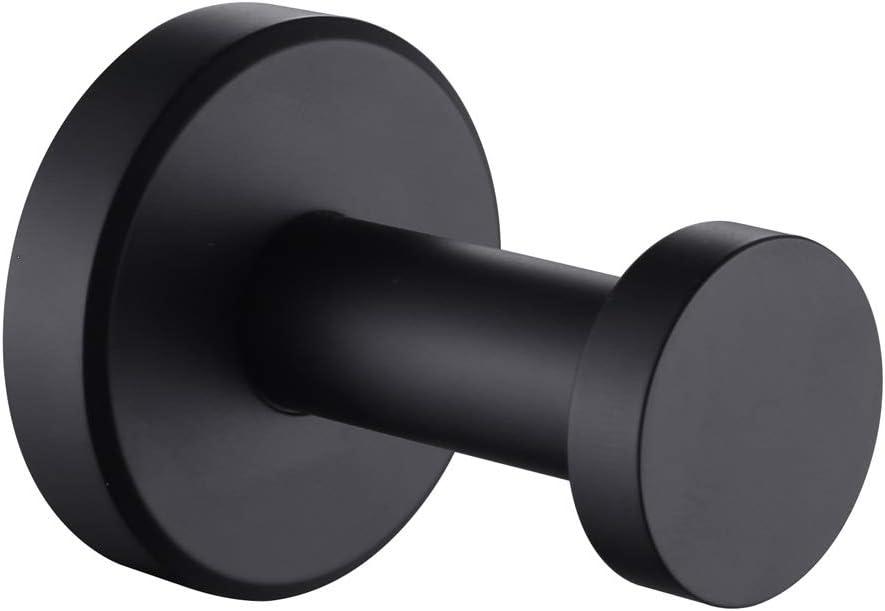 APLusee Matte Black Robe Towel Hook, 304 Stainless Steel Round Coat Hook for Home Storage, Wall Mount