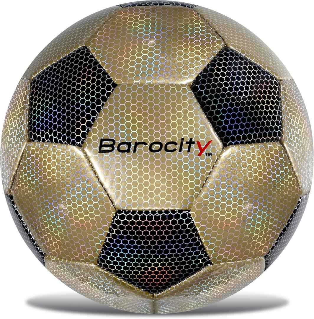 Soccer Ball - Premium Boy and Girl Official Match Ball with Cool Reflective Iridescent Rainbow Hex Pattern, Durable, Indoor, Outdoor, Training, Practice, Playtime and Games (Size 3, Black & Gold)