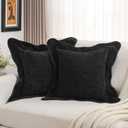 FUTEI Soft Cozy Black Chenille Decorative Throw Pillow Covers 24x24 Inch Set of 2,Double Stitch Scalloped Bordered European Cushion Case,Modern Home Decor for Couch Bed Living Room