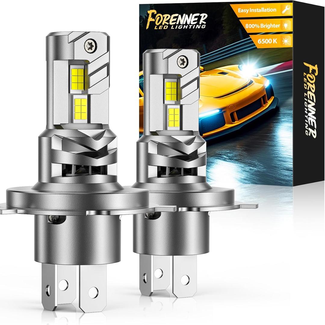 forenner H4 Light Bulb, 1:1 Size 30000LM Super Bright, H4 LED Bulbs with Turbofan, 9003 Fog Lights 6500K, Canbus Ready Plug and Play, IP68 Waterproof, Pack of 2