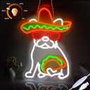Tacos Dog Neon Signs for Wall Decor,Taco Bar Dog Sign Dimmable, French Bulldog LED Neon Light Up Sign for Mexican Restaurant Decor,Fast Food Shop Bar Wall Decoration,Gifts for Tacos lover(15.8x12)