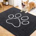 OLANLY Dog Door Mat for Muddy Paws 40x32, Paw Print Design, Absorbs Moisture and Dirt, Absorbent Non-Slip Washable Doormat, Quick Dry Chenille Mud Mat for Dogs, Entry Indoor Entryway Carpet, Dark Grey