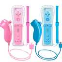 ZeroStory 2 Packs Wireless Controller and Nunchuck for Wii and Wii U Console, Gamepad with Silicone Case and Wrist Strap (Pink and Blue)