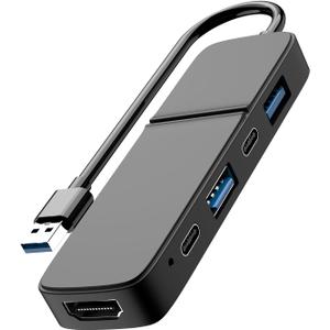 USB to HDMI Adapter, Eanetf Dual USB C USB A 3.0 Hub: 5 Ports with 2* USB-C and 2* USB-A and 1* HDMI Extend for TV,DVD Player,Projector,Monitor,Laptop,PS4,Flash Drive, HDD, Xbox, Printer etc - 5 in 1