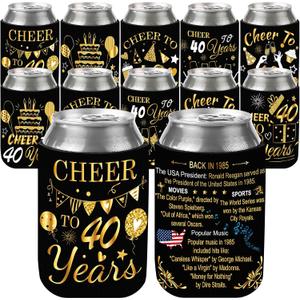 40th Birthday Can Sleeves for Men - 12 Pack 40 Years Birthday Decorations Black Gold Vintage 1985 Beer Beverage Cans Cooler Sleeves for Happy Forty Year Old Party Favors Decor Supplies Gifts
