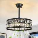 Crystal Caged Ceiling Fan Light: 18.9" Semi Flush Mount Fandelier Ceiling Fan Lights with Remote/Reversible 6 Speeds/Timer/DC Motor Low Profile Chandelier Ventilador de Techo for Bedroom Living Room