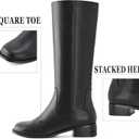 Shoe'N Tale Women's Knee High Boots Block Low Heel Square Toe with Side Zipper Fall and Winter Fashion Comfortable Boots (8, Black)