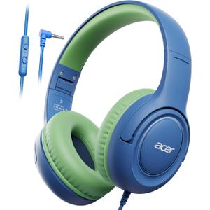 Kids Headphones Wired for School - Over-Ear 85/94dB Volume Limiter, 3.5mm Jack Foldable Stereo Sound Headset for Toddlers Girls Boys Travel Learning Entertainment Tablet Kindle iPad PC Blue Green