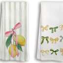 Sweet Lemon Pink Bow Summer Kitchen Towels, Lemon Kitchen Towels for Bathroom, Summer Decorations for Home Set of 2