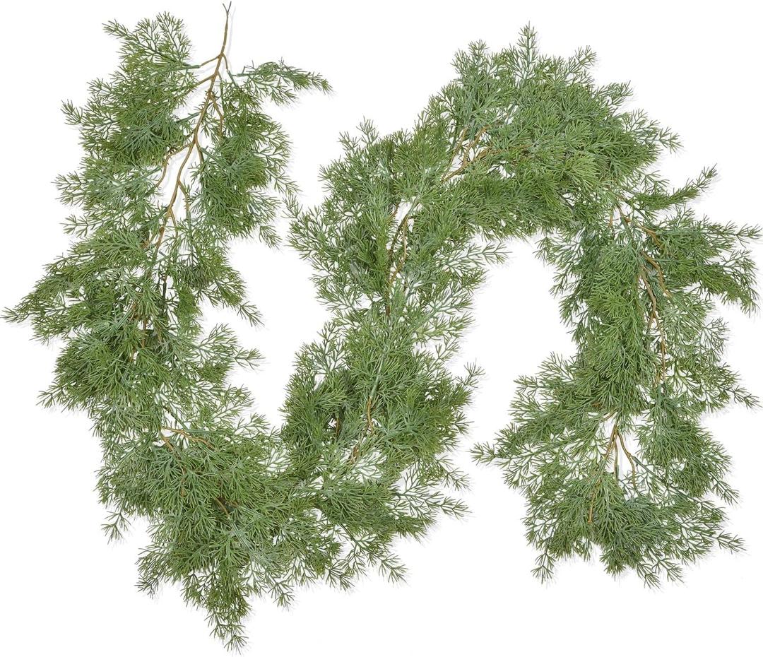 Pine Garland Christmas Decoration Clearance, 6ft Christmas Greenery Garlands Realistic Cypress Leaves Cedar Garland for Holiday Mantel Fireplace Table Centerpiece Decor