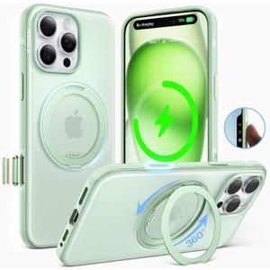 TORRAS O3 Fitness for iPhone 16 Pro Case Magnetic Stand, Fit for MagSafe, 360 Rotatable Stable Stand, Camera Control Button, Military-Grade Shockproof, Slim & Sleek, Mint Green Translucent