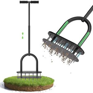 seasky Lawn Aerator Spike Metal Manual Dethatching Lawn Aerator Tool with 15 Iron Spikes Spring-Loaded Design Grass Aerator Tools for Yard, Patio, Garden Tool (15 Nails)