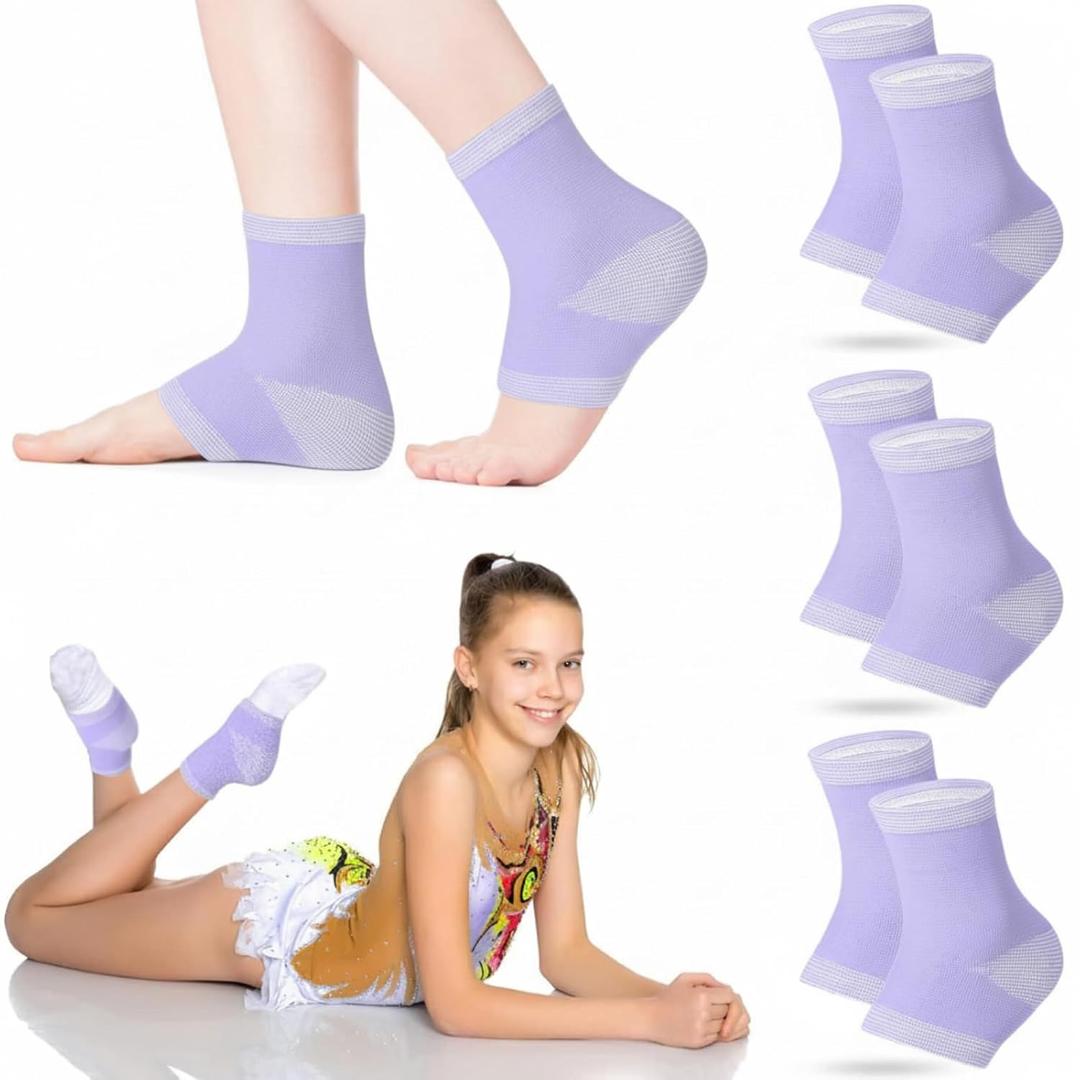 Tarpop 3 Pair Ankle Compression Sleeves for Kids Ankle Brace Compression Sleeves Foot Arch Sock for Girls Sports Running Dance Fitness Gymnastics (Purple, Medium)