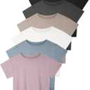 Dalavch 6 Pack Women's Crop Top Short Sleeve Athletic Workout Yoga Running Gym Casual Tees T-Shirts Loose Fit (1 Black 1 White 1 Heather Grey 1 Pink 1 Khaki 1 Blue, Small)