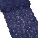 MSCFTFB 5 Yards Width 6.3 Inch Stretch Lace Trim Fabric Elastic Lace Flowers Embroidered Ribbon for Garment Craft Embellishment Wedding Baby Shower Table Decorations (Navy)