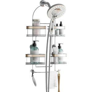 Zenna Home Expanding Shower Caddy, Rust-Resistant, Chrome with Brushed Accents