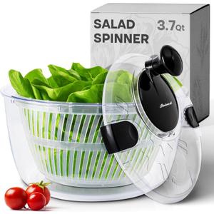 Joined Salad Spinner with Drain, Bowl, and Colander - Quick and Easy Multi-Use Lettuce Spinner, Vegetable Dryer, Fruit Washer, Pasta and Fries Spinner - 3.7 Qt