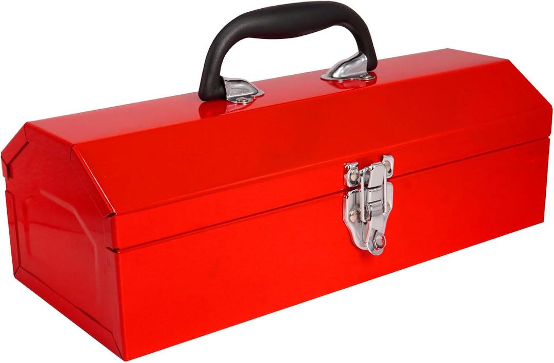 MANUFORE 16" Metal Tool Box Lightweight and Sturdy Storage Box Made of Heavy Steel and Nicely Finished and Painted