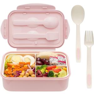 LOVINA Bento Boxes for Adults - 1100 ML Bento Lunch Box For Kids Childrens With Spoon & Fork - Durable for On-the-Go Meal, BPA-Free and Food-Safe Materials, Pink