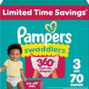 Pampers Diapers - Swaddlers 360 - Size 3, 70 Count, up to 100% Leakproof Comfy Dry Fit, Designed for Easy Changes, Pull On Baby Diaper 