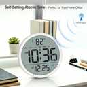 WallarGe Atomic Wall Clock - Never Needs Setting, Digital Wall Clock Battery Operated with Date, Temp, DST, Self-Setting Time, Easy to Read 8 Inch Display for Bedroom, Living Room, Home, Office