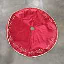 Bunny Chorus Christmas Tree Skirt, 60 Inch Red Christmas Tree, Large Rustic Velvet Fur Plush Tree Skirts, Xmas Tree Skirts with Gold Embroidered Holly Leaf for Christmas Tree Decorations