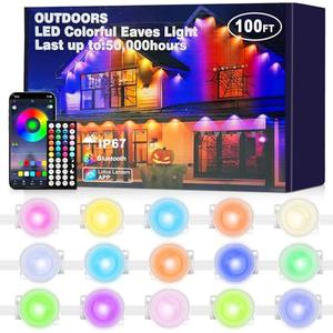 JZVGEN Permanent Outdoor Light for House,100ft RGB Outdoor Light with 50 LED Lights,IP67 Waterproof,with Remote Control for All Holiday Decor Decorations Lights