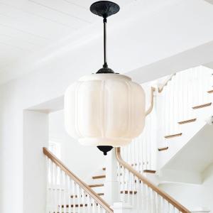 Antique Black Milk Glass Ceiling Light Fixture - 9.8 Inch Vintage Semi Flush Mount Pendant Light for Kitchen, Hallway, Bedroom, Dining Room (White and Black, 9.8)