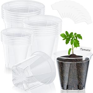 18 Pack Clear Nursery Pots for Plants, 5.5/5.9/6.3 Inch Reinforced Plastic Plant Pots with Drainage Holes High Transparency Plant Pot Seed Starter Pot High Transparency with 10 Plant Labels