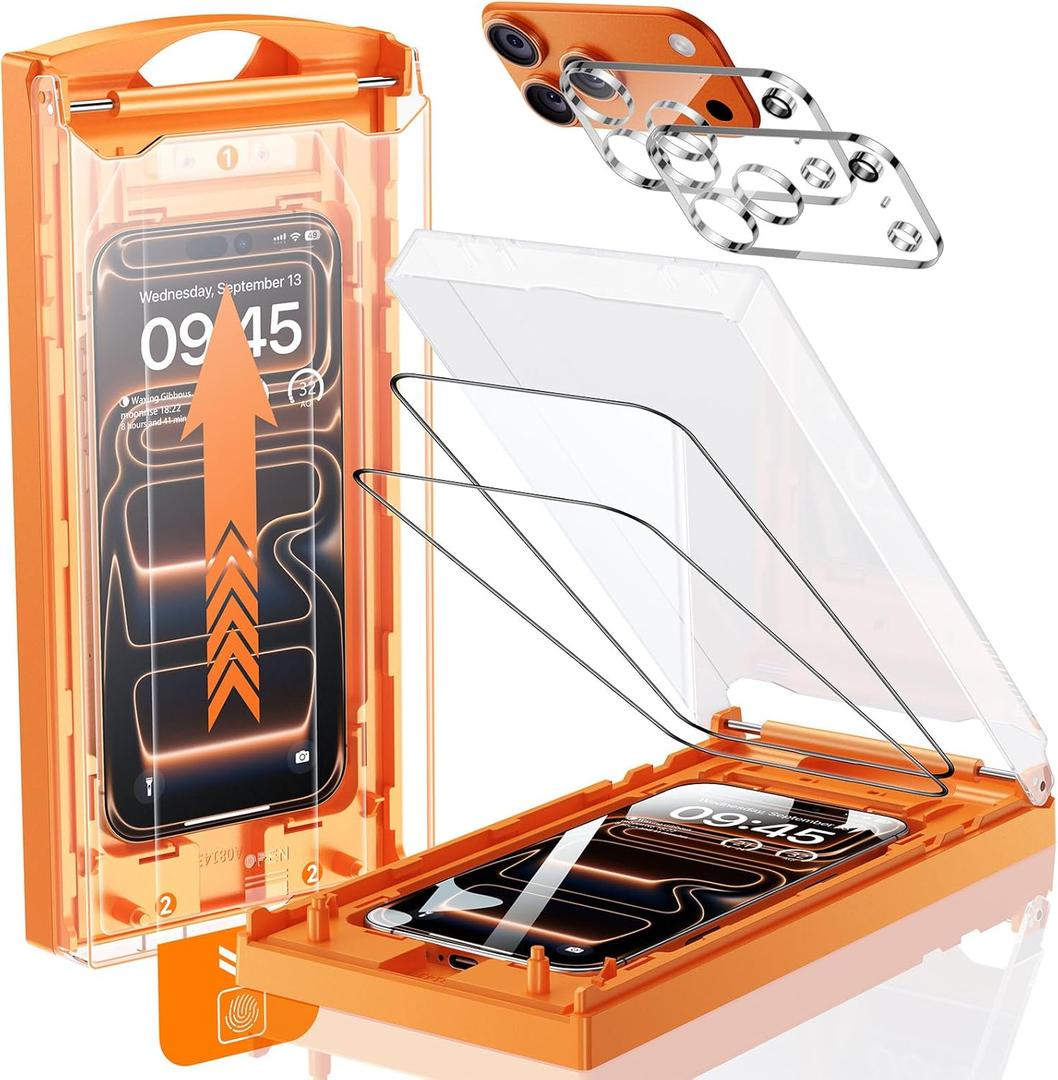 MRGLAS TOP 9H+ Glass 2+2 Packs for iPhone 17 Pro Screen Protector with Camera Lens Protector [Zero Bubble, Auto-Dust Removal] [10X Military Protection] 17 Pro 6.3'' Tempered Glass Full Edge Coverage