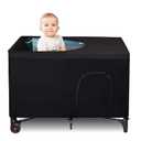 Blackout Crib Canopy Cover Stretchy Breathable Travel Netting Tent and Shade Stretch Up to 40"×30" for Indoor and Outdoor Children's Sleep Safety (Black)