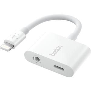 Belkin RockStar Lightning to 3.5mm Audio Cable + Audio Charger Splitter, 2-in-1 Aux iPhone Headphone and Charger Adapter - Compatible with iPhone 14, 13, 12, 11, X, and More - White