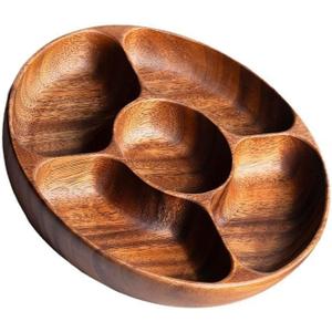 Wood Divided Servings Tray Dinner Platters Round Candy Tray Fruit Plate For Party Dishes Snacks Dried Fruit Easy To Use