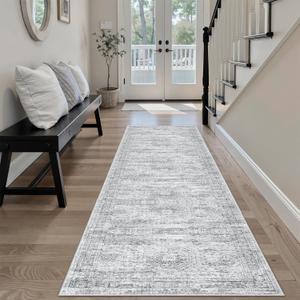 Runner Rug 2'x8' Washable Non-Slip Runner Rugs for Kitchen Bathroom Laundry Room Grey Vintage Floor Carpet Runners for Hallway Entryway