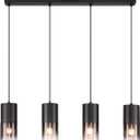 Black Kitchen Island Pendant Light Industrial Black Glass Pendant Lamp 3*E26 Bulbs Farmhouse Chandelier Fixtures with 59" Adjustable Cord