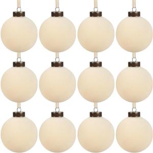 12 Pcs Velvet Christmas Balls Bulk Shatterproof Plastic Christmas Tree Decorations for Decorative Hanging Baubles (12, Beige, 2.36Inch)