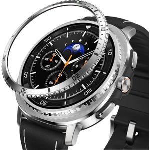 Bezel Cover Compatible with Samsung Galaxy Watch 8 Classic Case 46mm, Stainless Steel Bezel Ring Adhesive Cover Anti Scratch Protector Accessory, Silver