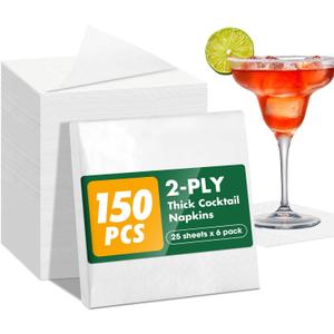 150 Count Cocktail Napkins Paper, 2-Ply White Napkins Disposable, Dinner Party Napkins for Christmas Wedding Bar Holiday Dining Party and Everyday, Folded Size 4.5 x 4.5 Inch