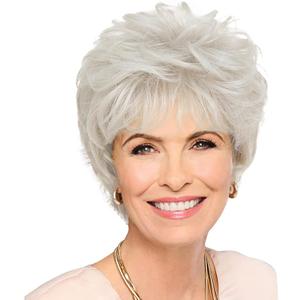 UDU Wigs for Women, Short Pixie Cut Wigs for White Women, Short Hair Wig for Older Women, Short Wigs with Bangs for Daily Wear Natural Looking Layered Wig for Elderly Women