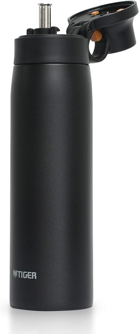 Tiger Vacuum Insulated Water Bottle with Stainless Steel Straw,16.9 oz (0.5L), [For Cold Drinks Only], Leak-Proof Lid, MCS-A050KM, Matte Black