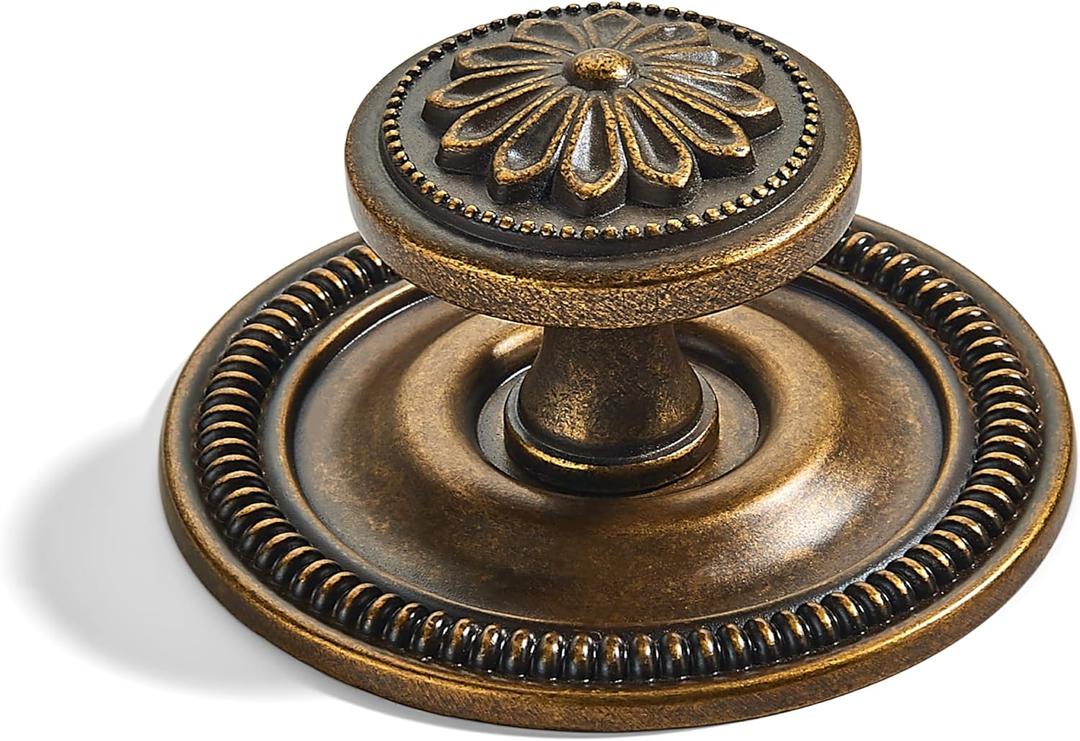 khtumeware 10 Pack 2.5 Inch Antique Brass Cabinet knobs with Backplate,Vintage Backplate for Drawer knobs, Bi-Fold Door Knobs