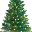 3FT Artificial Christmas Tree with Lights Lighted Green Tabletop Christmas Tree with Plastic Stand Light Up Battery Operated Xmas Pine Tree for Party Supplies Holiday Home Decoration