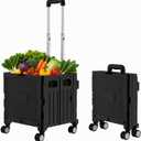 Foldable Shopping Cart with Wheels: Black Rolling Utility Crate